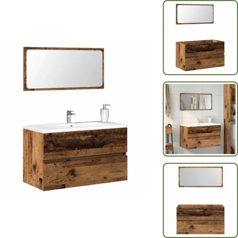 The Living Store Mueble de baño con espejo de madera antigua madera ingeniería - Mueble de baño