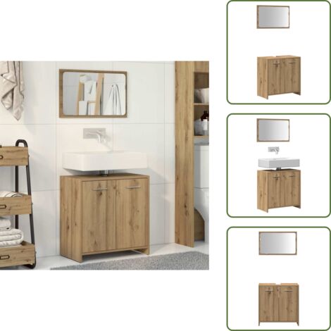 The Living Store Mueble de baño con espejo de madera ingeniería roble artesanal - Espejo de baño