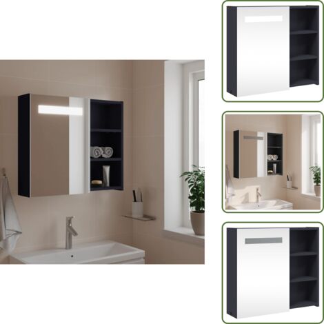 The Living Store Mueble de baño con espejo y luz LED gris 60x13x52 cm - Espejo con luz LED