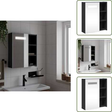 The Living Store Mueble de baño con espejo y luz LED negro 45x13x52 cm - Espejo con luz LED