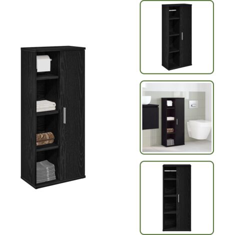 The Living Store Mueble de baño con portarrollos negro 39x22x90 cm - Mueble de baño