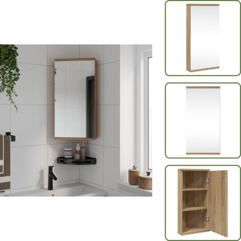The Living Store Mueble de baño de esquina con espejo roble 30x24x60 cm - Mueble de esquina