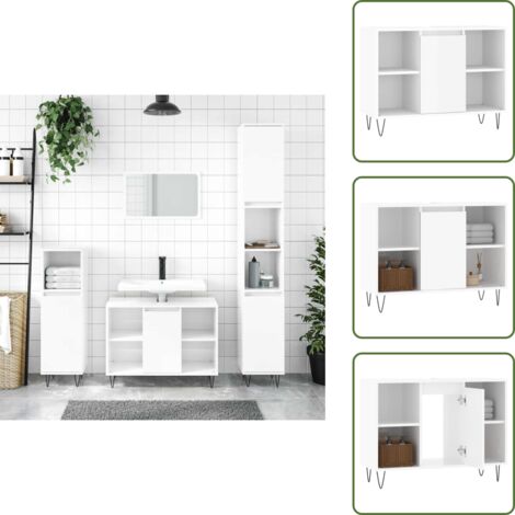The Living Store Mueble de baño madera de ingeniería blanco brillo 80x33x60 cm - Mueble de baño