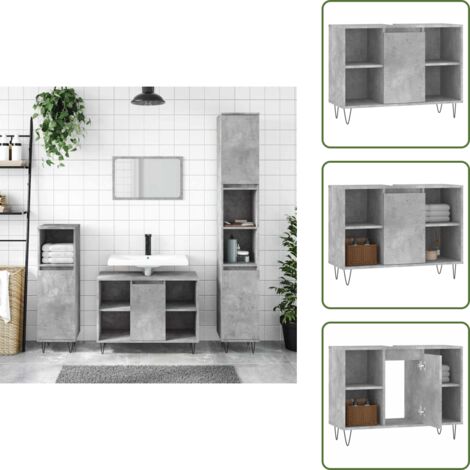 The Living Store Mueble de baño madera de ingeniería gris hormigón 80x33x60 cm - Armario de baño