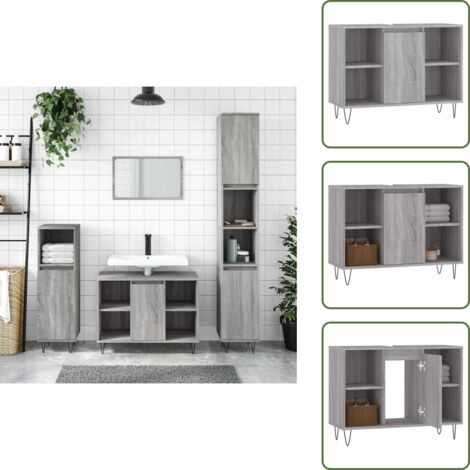 The Living Store Mueble de baño madera de ingeniería gris Sonoma 80x33x60 cm - Armario de baño
