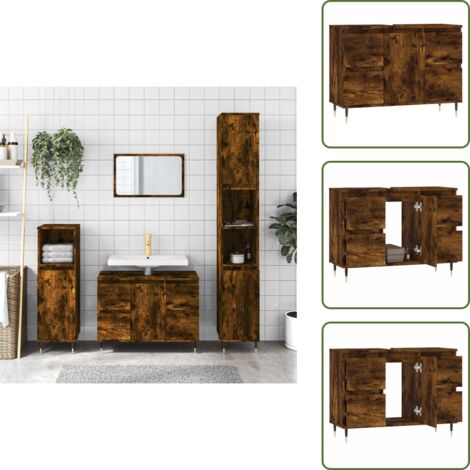 The Living Store Mueble de baño madera de ingeniería roble ahumado 80x33x60 cm - Armario de baño
