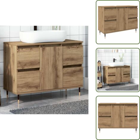 The Living Store Mueble de baño madera de ingeniería roble artisan 80x33x60 cm - Mueble de baño