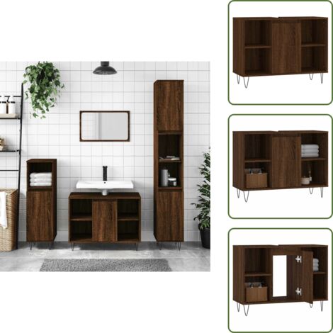 The Living Store Mueble de baño madera de ingeniería roble marrón 80x33x60 cm - Armario de baño