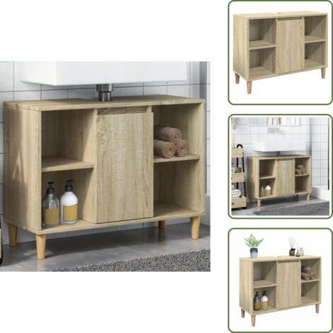 The Living Store Mueble de baño madera de ingeniería roble Sonoma 80x33x60 cm - Mueble de baño