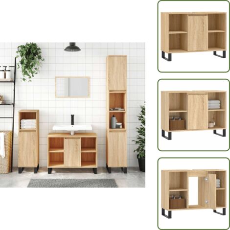 The Living Store Mueble de baño madera de ingeniería roble Sonoma 80x33x60 cm - Mueble de baño