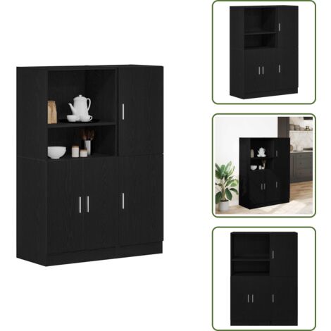 The Living Store Mueble de cocina 2 piezas madera contrachapada negro - Muebles de cocina