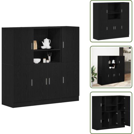 The Living Store Mueble de cocina 3 piezas madera contrachapada negro - Muebles de cocina