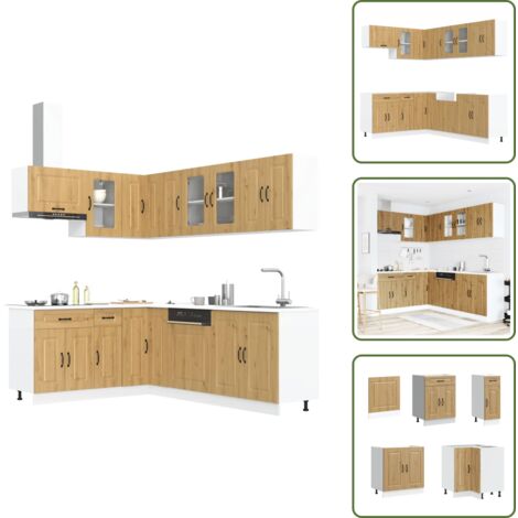 The Living Store Mueble de cocina Kalmar 11 piezas artesanal roble - Muebles de cocina