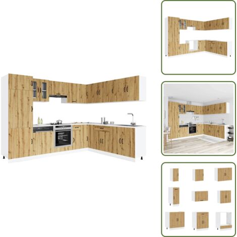 The Living Store Mueble de cocina Kalmar 14 piezas artesanal roble - Muebles de cocina