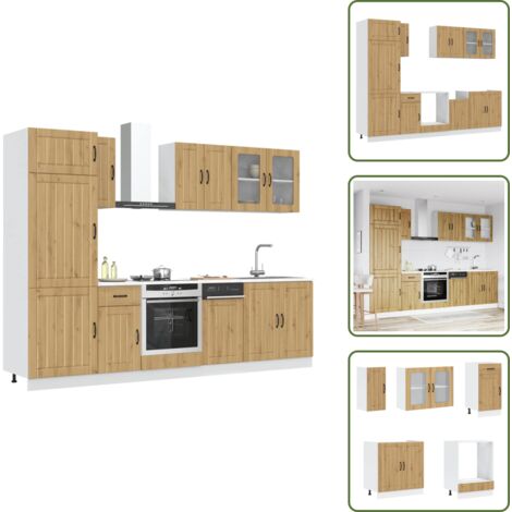 The Living Store Mueble de cocina Kalmar 8 piezas artesanal roble - Muebles de cocina