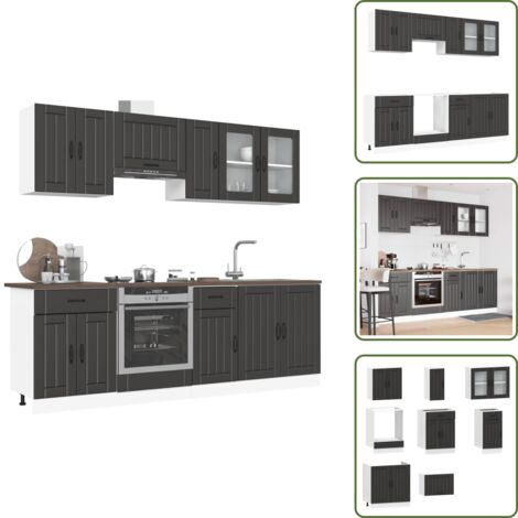 The Living Store Mueble de cocina Kalmar negra 8 piezas madera contrachapada - Muebles de cocina