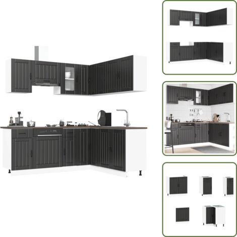 The Living Store Mueble de cocina Lucca negra 11 piezas madera contrachapada - Muebles de cocina