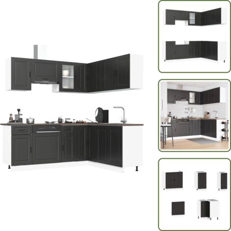 The Living Store Mueble de cocina Porto negra 11 piezas madera contrachapada - Muebles de cocina
