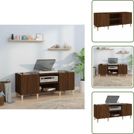 The Living Store Mueble de discos madera contrachapada roble marrón 121x38x48 cm - Armario para vinilos