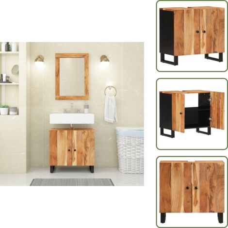 The Living Store Mueble de lavabo madera acacia y madera ingeniería 62x33x58 cm - Mueble de lavabo