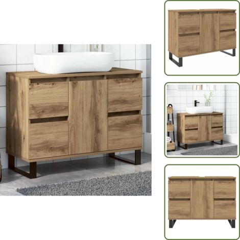 The Living Store Mueble de lavabo madera de ingeniería roble artisan 80x33x60 cm - Mueble de baño