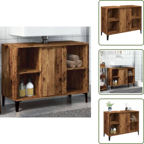 The Living Store Mueble de lavabo madera ingeniería envejecida 80x33x60 cm - Mueble de baño