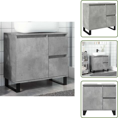 The Living Store Mueble de lavabo madera ingeniería gris hormigón 65x33x60 cm - Mueble de baño
