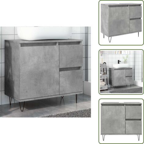 The Living Store Mueble de lavabo madera ingeniería gris hormigón 65x33x60 cm - Mueble de lavabo