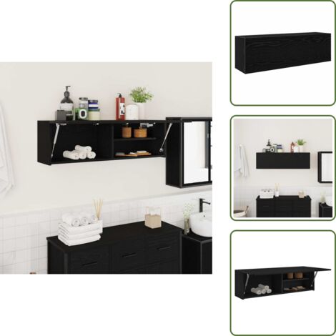 The Living Store Mueble de pared de baño madera ingeniería negro 100x25x30 cm - Muebles de baño