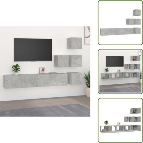 The Living Store Mueble de pared de TV madera contrachapada gris hormigón - Mueble de TV