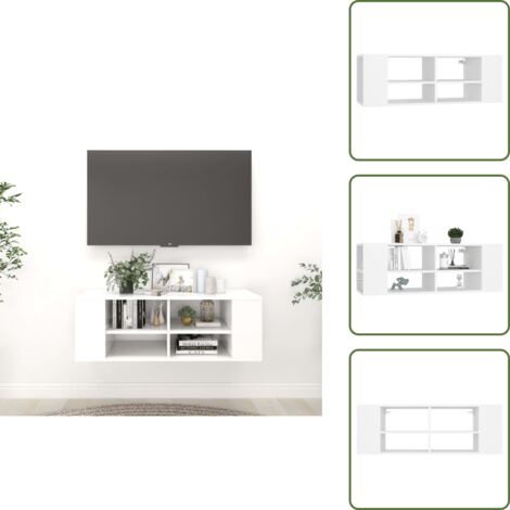 The Living Store Mueble de pared para TV madera contrachapada blanco 102x35x35cm - Mueble de TV