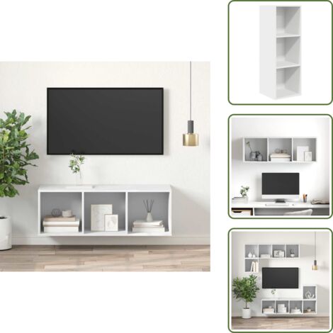 The Living Store Mueble de pared para TV madera contrachapada blanco 37x37x107cm - Soporte de tv