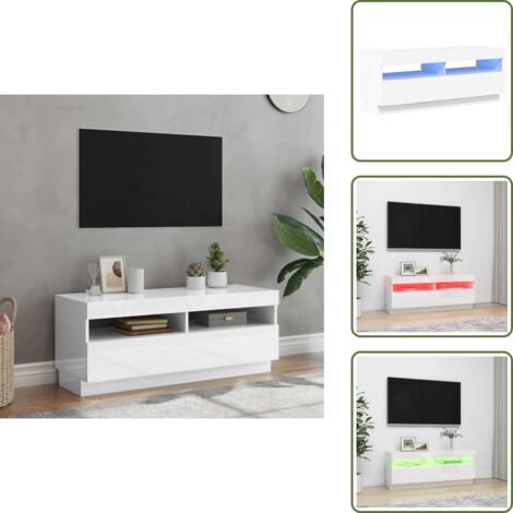 The Living Store Mueble de TV con luces LED blanco brillante 100x35x40 cm - Luz LED RGB