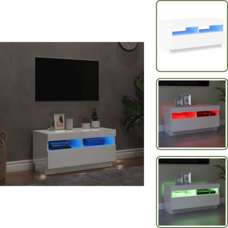 The Living Store Mueble de TV con luces LED blanco brillante 80x35x40 cm - Luz LED RGB