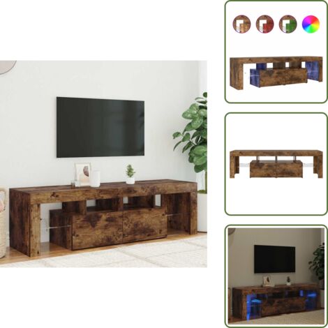 The Living Store Mueble de TV con luces LED color roble ahumado 140x36,5x40 cm - Luz LED RGB