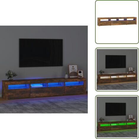 The Living Store Mueble de TV con luces LED color roble ahumado 210x35x40 cm - Luz LED RGB