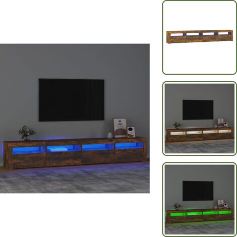 The Living Store Mueble de TV con luces LED color roble ahumado 240x35x40 cm - Luz LED RGB
