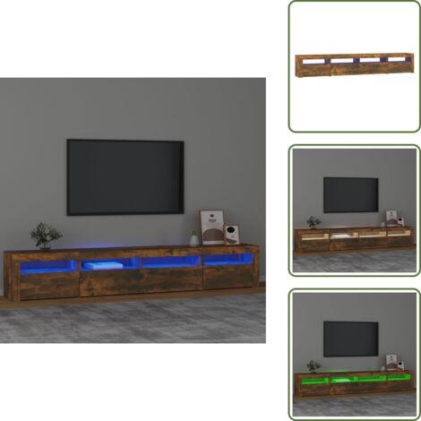 The Living Store Mueble de TV con luces LED color roble ahumado 240x35x40 cm - Luz LED RGB