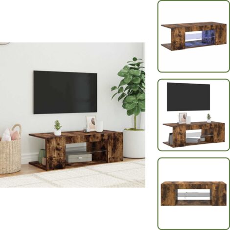 The Living Store Mueble de TV con luces LED color roble ahumado 90x39x30 cm - Luz LED RGB