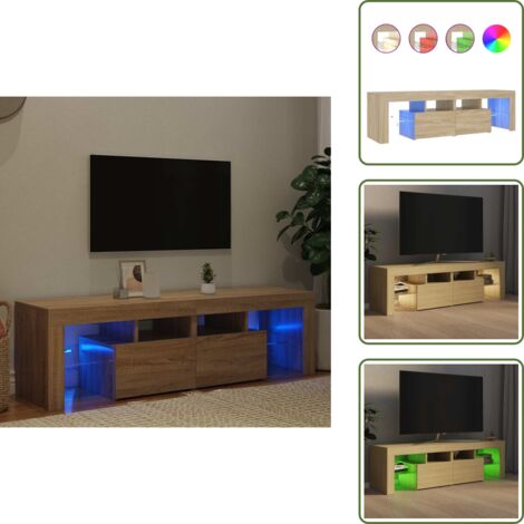 The Living Store Mueble de TV con luces LED color roble Sonoma 140x36,5x40 cm - Luz LED
