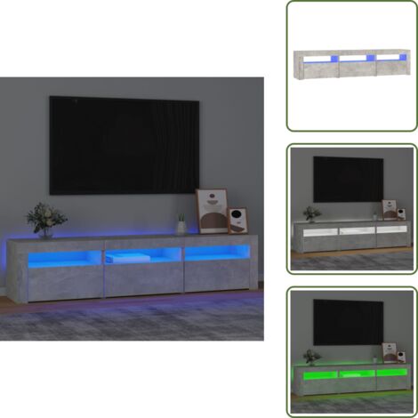 The Living Store Mueble de TV con luces LED gris hormigón 180x35x40 cm - Mueble de TV gris hormigón