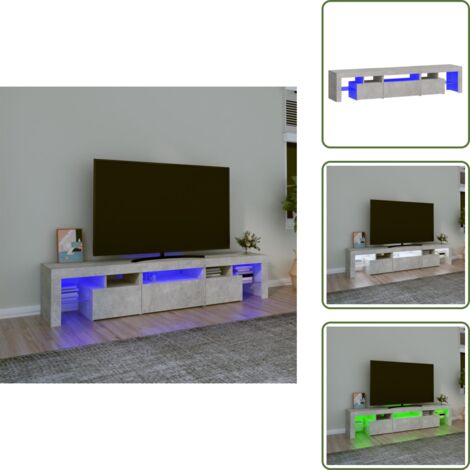 The Living Store Mueble de TV con luces LED gris hormigón 200x36,5x40 cm - Mueble de TV gris hormigón