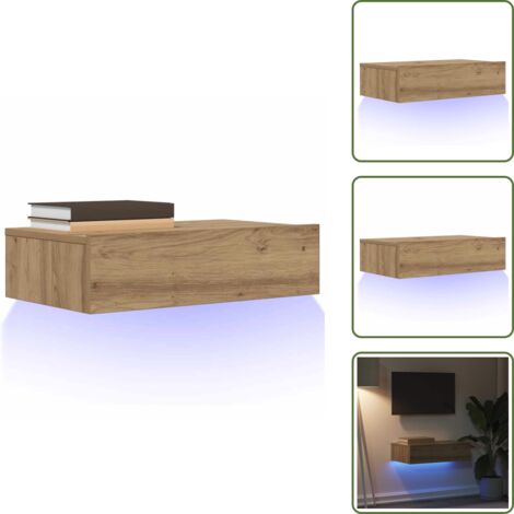 The Living Store Mueble de TV con luces LED roble artisan 60x35x15,5 cm - Luz LED