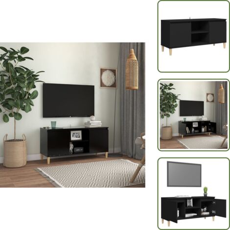 The Living Store Mueble de TV con patas de madera maciza negro 103,5x35x50 cm - Mueble de TV