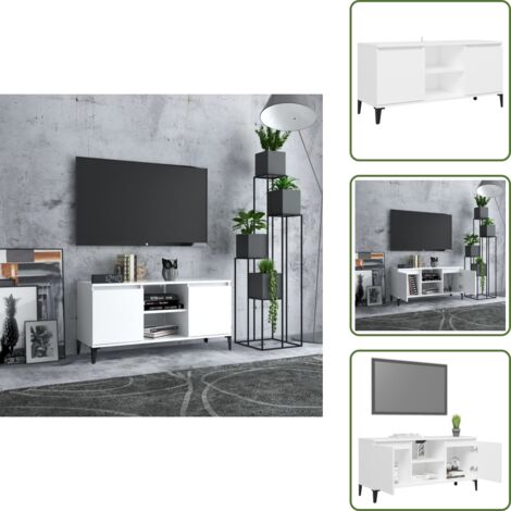 The Living Store Mueble de TV con patas de metal blanco 103,5x35x50 cm - Soporte para TV