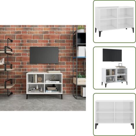 The Living Store Mueble de TV con patas de metal blanco brillante 69,5x30x50 cm - Soporte de TV