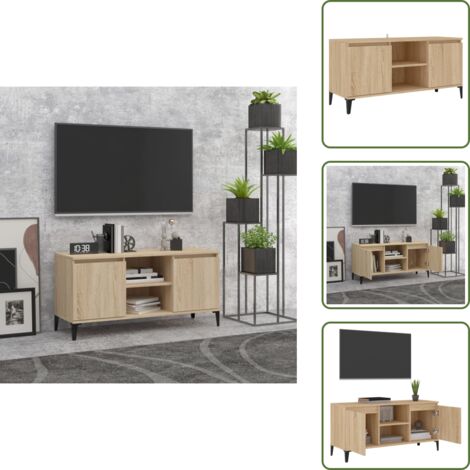 The Living Store Mueble de TV con patas metal color roble Sonoma 103,5x35x50 cm - Mueble de TV