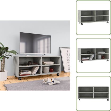 The Living Store Mueble de TV con ruedas contrachapada gris hormigón 90x35x35 cm - Mueble de TV con ruedas