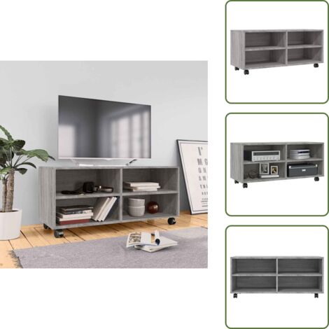 The Living Store Mueble de TV con ruedas madera contrachapada gris 90x35x35 cm - Mueble con ruedas