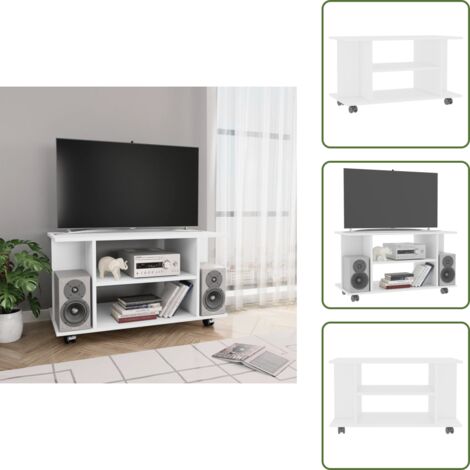 The Living Store Mueble de TV con ruedas madera de ingeniería blanco 80x40x45 cm - Mueble de TV con ruedas